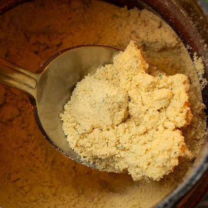 Bouillon powder on a spoon